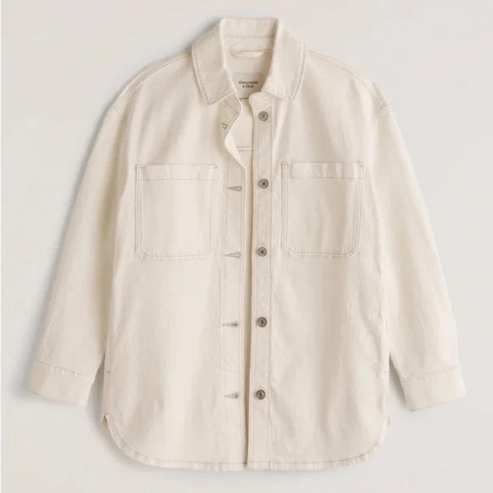 Abercrombie & Fitch Off-White Denim Shirt Jacket - Size XS